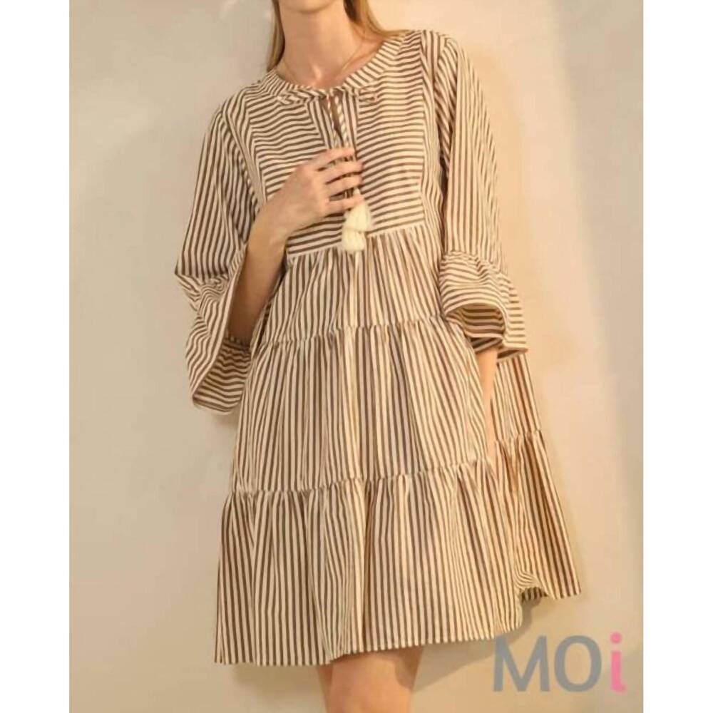 NEW ODDI striped cotton baby doll dress in brown